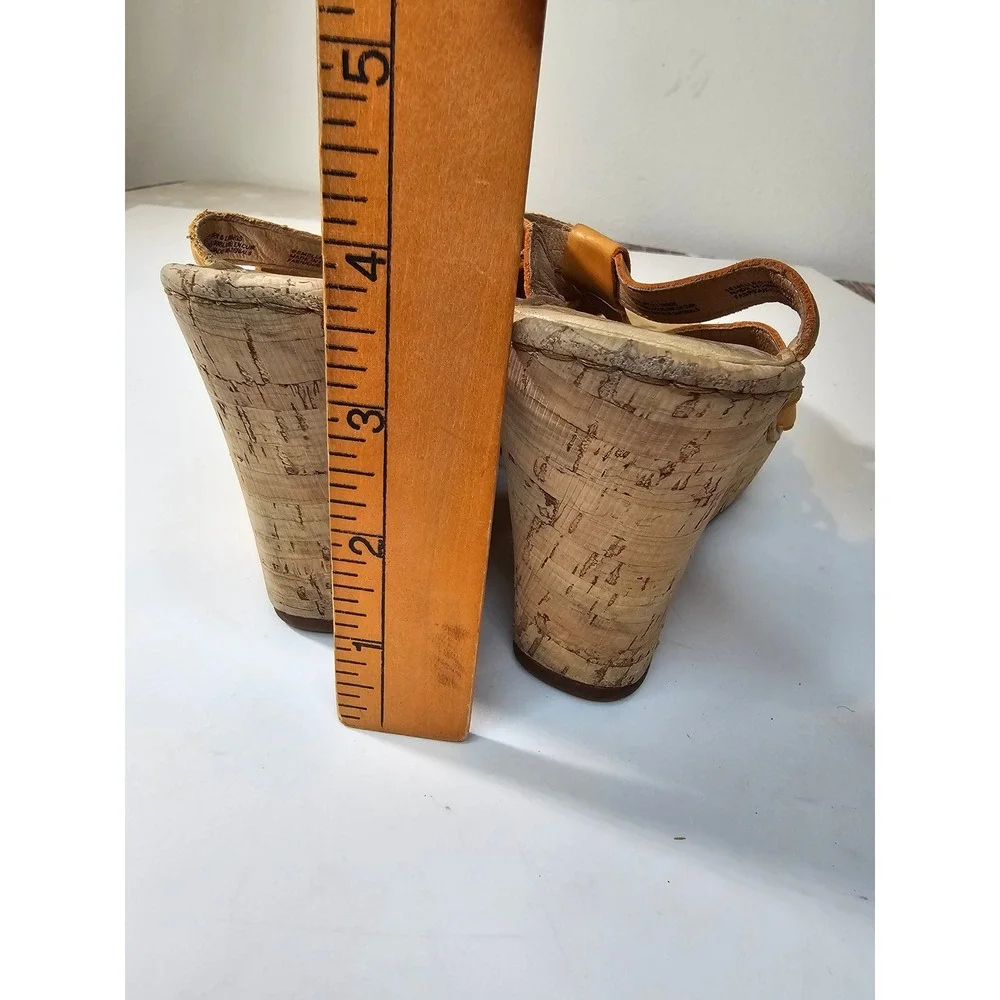 Born Mustard Yellow color Leather Cork Strappy Wedge Sandals Womens 8